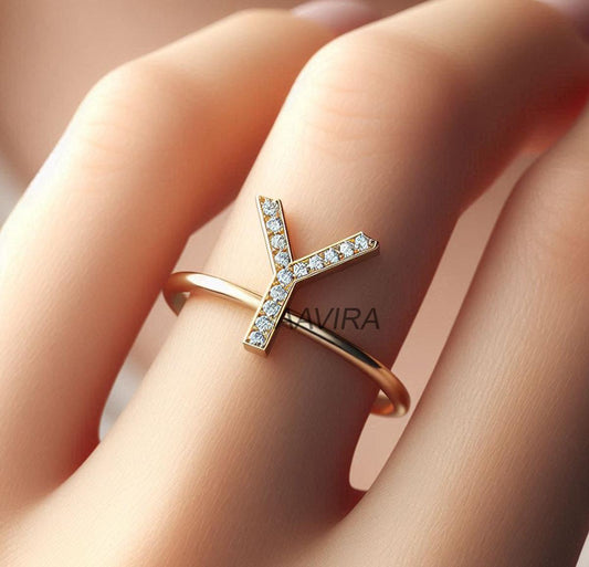 Monogram Letter Y Initial Ring, Monogram Jewelry, Alphabet Letter Y  Moissanite Ring, Name Ring, Alphabet Ring, Silver Diamond Ring, Y Ring