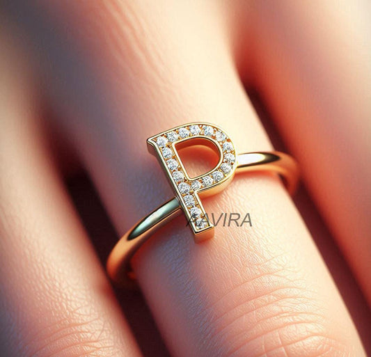 Custom Name Ring, P Personalized Diamond Ring, P Letter Ring, P Alphabet Letter Ring, Monogram P Letter Ring, Handmade  Ring, Letter P