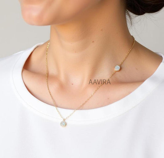 14k Yellow Gold Cluster Diamond Pendant, Dainty Necklace, Round Cut Diamond Necklace, Bridal Jewelry, Beautiful Moissanite Diamond Necklace