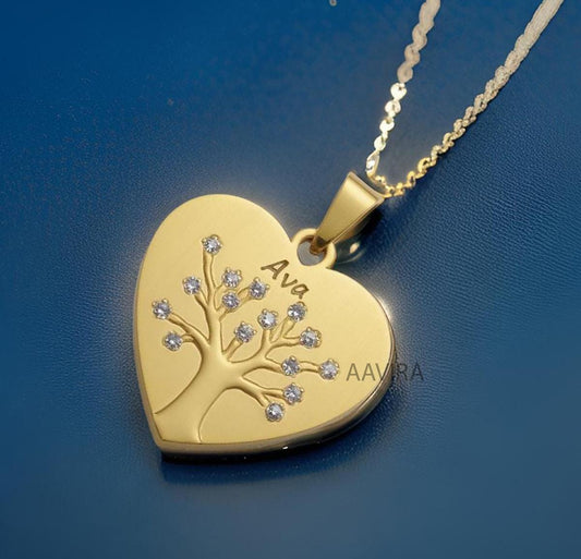 Heart Leaf Necklace, Tree Of Life with Hearts Necklace, Engrave Wish Tree Pendant, Heart Jewelry,  18" Pendant Heart Shaped Leaf Pendant