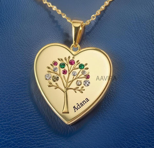 Ruby Heart Pendant, Name Necklace, Multi Stone Gemstone Tree Pendant, Personalized Necklace, Birthstone Tree Necklace, Tree of Life pendant