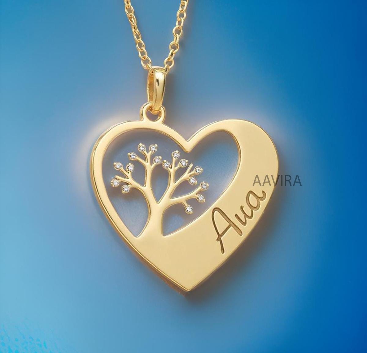 Personalised Necklace, Tree Of Life with Hearts Necklace, Custom Engrave Pendant, Heart Jewelry, Love Gift for Girlfriend, Unique Heart Gift