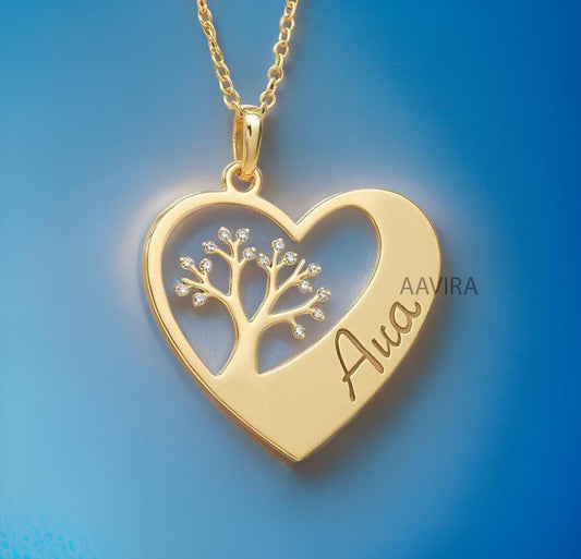 Personalised Necklace, Tree Of Life with Hearts Necklace, Custom Engrave Pendant, Heart Jewelry, Love Gift for Girlfriend, Unique Heart Gift