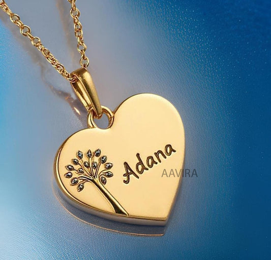 Classic Heart Necklace, Tree Of Life Pendant, Engrave Self Name, Couple Name, Customised Necklace, Tree Heart Jewelry, Birthday Love Gift
