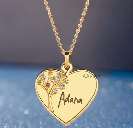 Custom Name Necklace, Ruby & Diamond Pendant, Name Necklace, Personalized Charm Heart Necklace, Unique Heart Pendant, Gifts for Mom