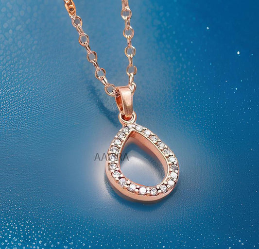 Pave Set Diamond Necklace, Pear Shape Pendant Necklace for Her, Diamond Pendant, Birthday Gift, 14k Rose Gold Plated, Anniversary Gifts