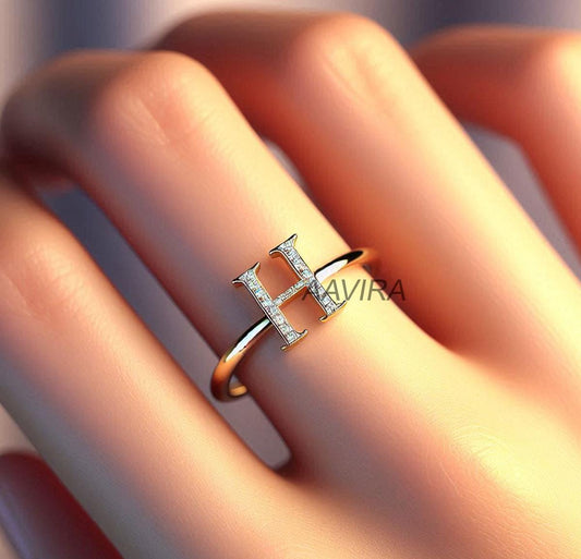 Initial Diamond Jewelry, H Diamond Initial Ring, Dainty Alphabet Ring, H Initial Ring, Pave Set Diamond Ring, Anniversary / Birthday Gift