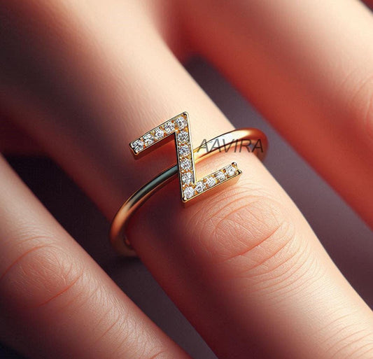 Initial Ring for Women, Z Moissanite Ring, Z Diamond Ring, Z Alphabet Ring, Handmade Ring, Gift for Her, 14k Yellow Gold Plated, Gifts