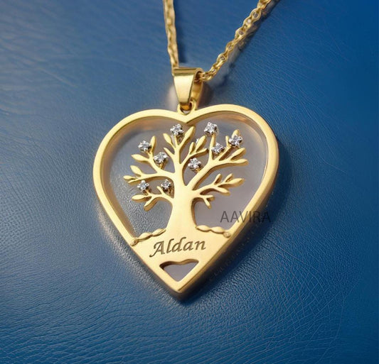 Heart Necklace, Heart Pendant, Custom Name Necklace, Tree Heart Necklace, Diamond Heart Necklace, Silver Pendant for Women, Gifts for Her