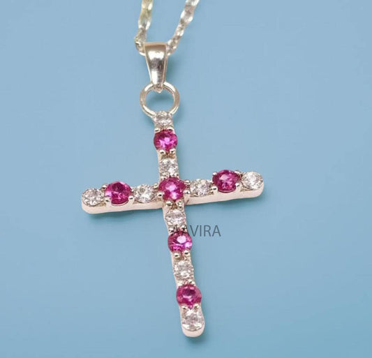Ruby Cross Necklace, Ruby & Diamond Alternate Stone Cross Necklace, Ruby Necklace, Religious Gift, Confirmation Gift, Cross Jewelry, Gifts