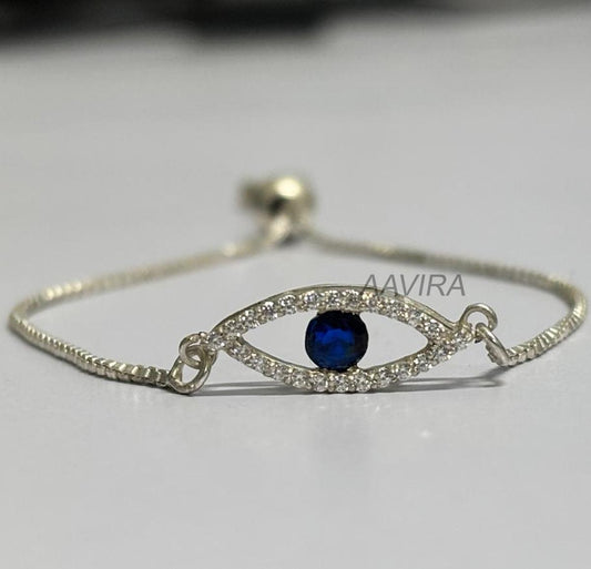 Dainty Evil Eye Bracelet for Women, Sapphire & Diamond Bracelet, Evil Eye Bracelet, Charm Bracelet, Bolo Bracelet, Protection Bracelet, Gift