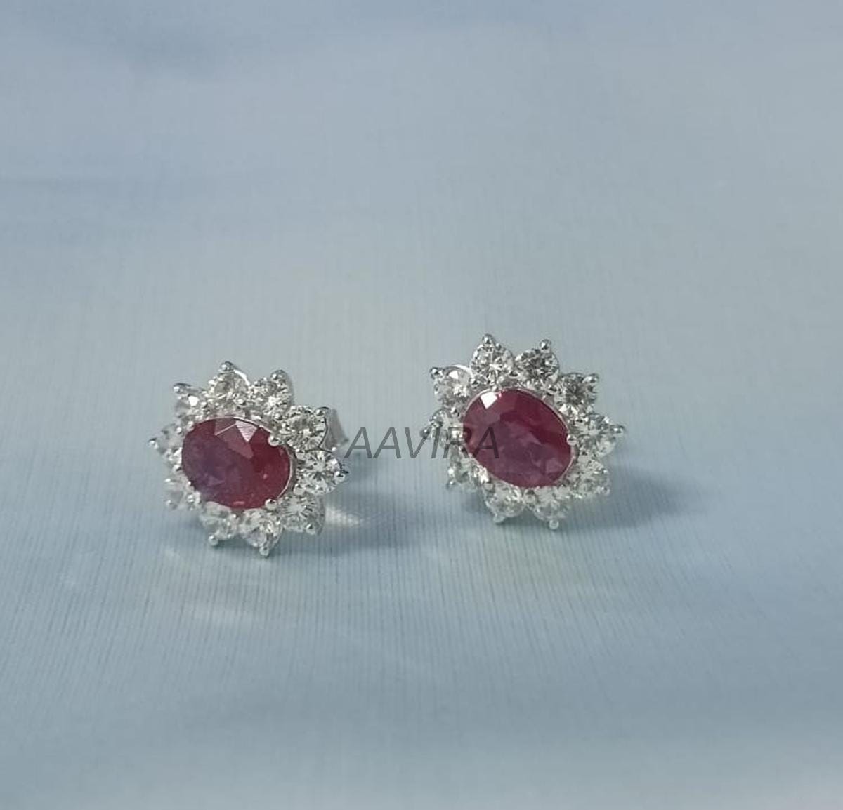 Halo Diamond Earrings, Ruby Stud Earrings, Ruby Earrings, Wedding Diamond Earrings, Bridesmaid Earrings, Oval Earrings, Gifts for Mom