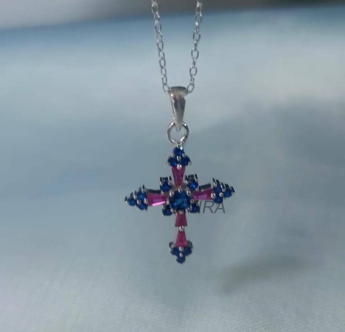 Unique Cross Pendant, Sapphire Cross Necklace, Ruby Cross Necklace, Minimalist Necklace, Holy Cross Pendant, Cross Gemstone Pendant, Gifts