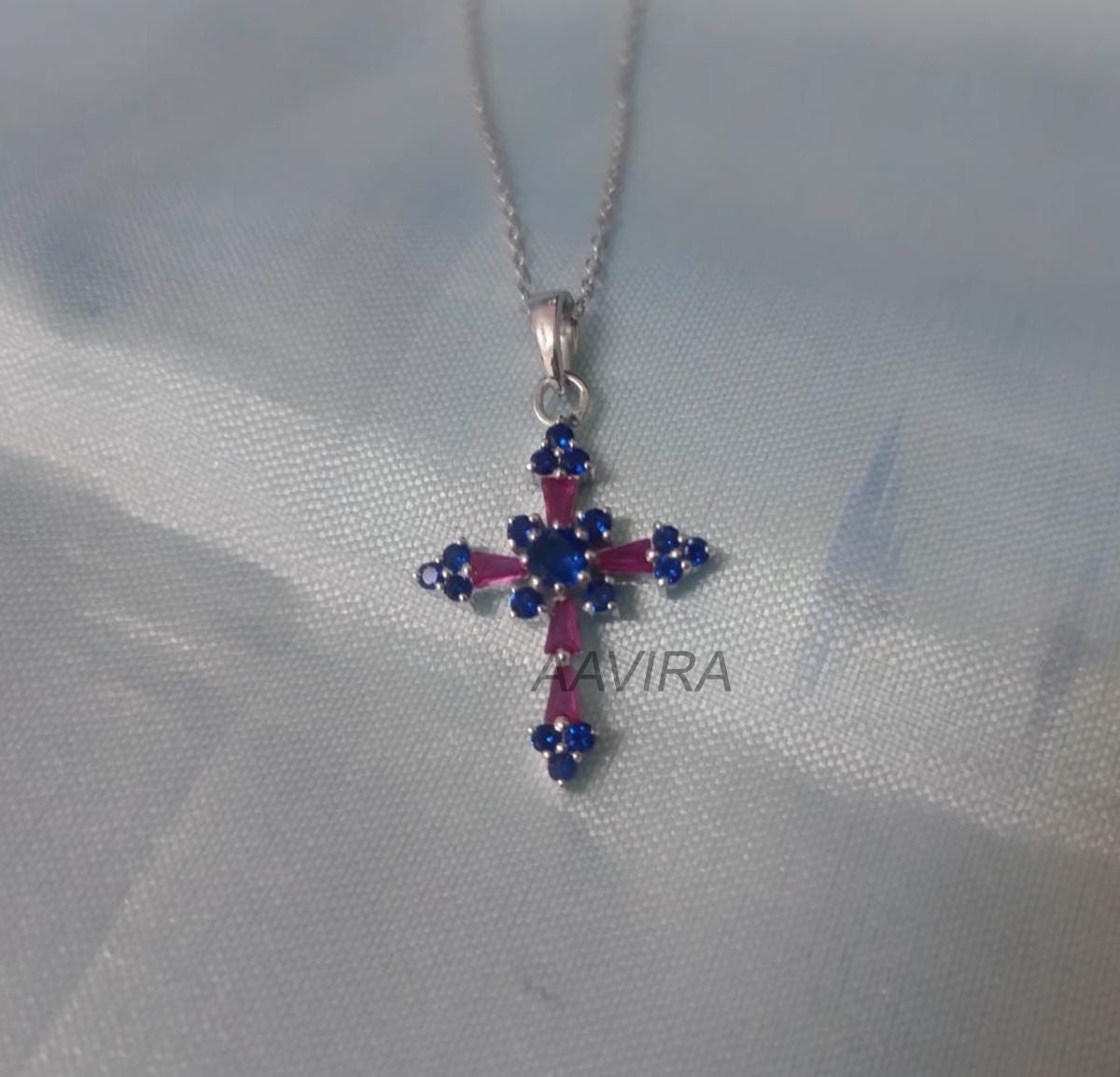 Unique Cross Pendant, Sapphire Cross Necklace, Ruby Cross Necklace, Minimalist Necklace, Holy Cross Pendant, Cross Gemstone Pendant, Gifts