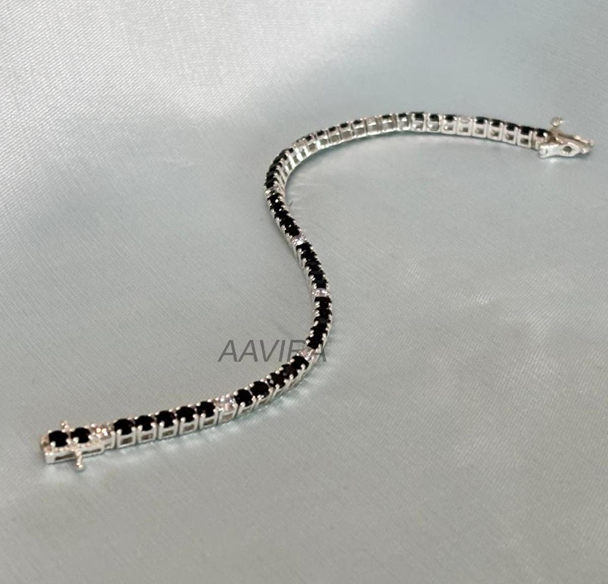 Black & White Diamond Tennis Bracelet, 3mm Black Diamond Bracelet, Wedding Bracelet, Bracelet for Women, Gifts for Her, Black Stone Bracelet