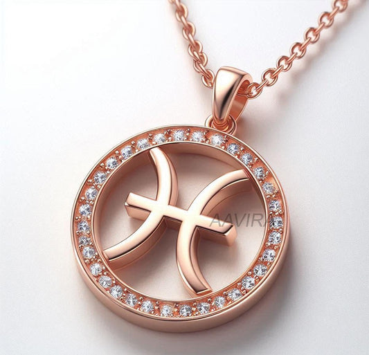 Pisces Zodiac Sign Necklace, Zodiac Horoscope, 14k Rose Gold Astrology Horoscope Pendant, Charm Pendant, Pisces Zodiac Necklace, Mothers Day
