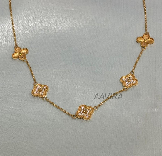 Floral Moissanite Diamond Necklace, 14k Yellow Gold Trendy Diamond Necklace, Charm Necklace for Women, Unique Gift,  Handmade Necklace Gift