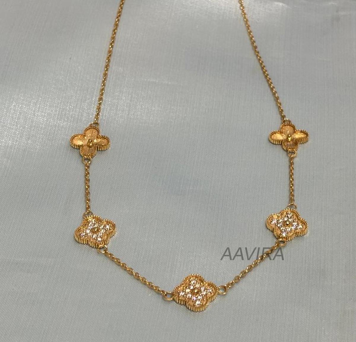 Floral Moissanite Diamond Necklace, 14k Yellow Gold Trendy Diamond Necklace, Charm Necklace for Women, Unique Gift,  Handmade Necklace Gift