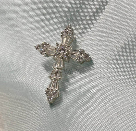 Cross Pendant, Unique Cross Pendant, Baguette Cross Necklace, Diamond Necklace, Cross Jewelry, Cross Necklace with Chain, Religious Jewelry