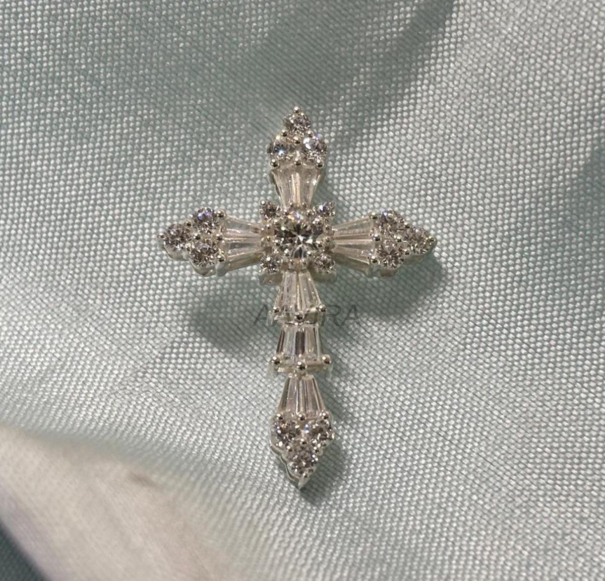Cross Pendant, Unique Cross Pendant, Baguette Cross Necklace, Diamond Necklace, Cross Jewelry, Cross Necklace with Chain, Religious Jewelry