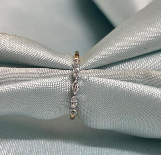 Marquise Diamond Wedding Band, Diamond Band, Two Tone Plated Ring, Round Bezel Ring, Anniversary Band, Women's Silver Ring, Gifts for Her