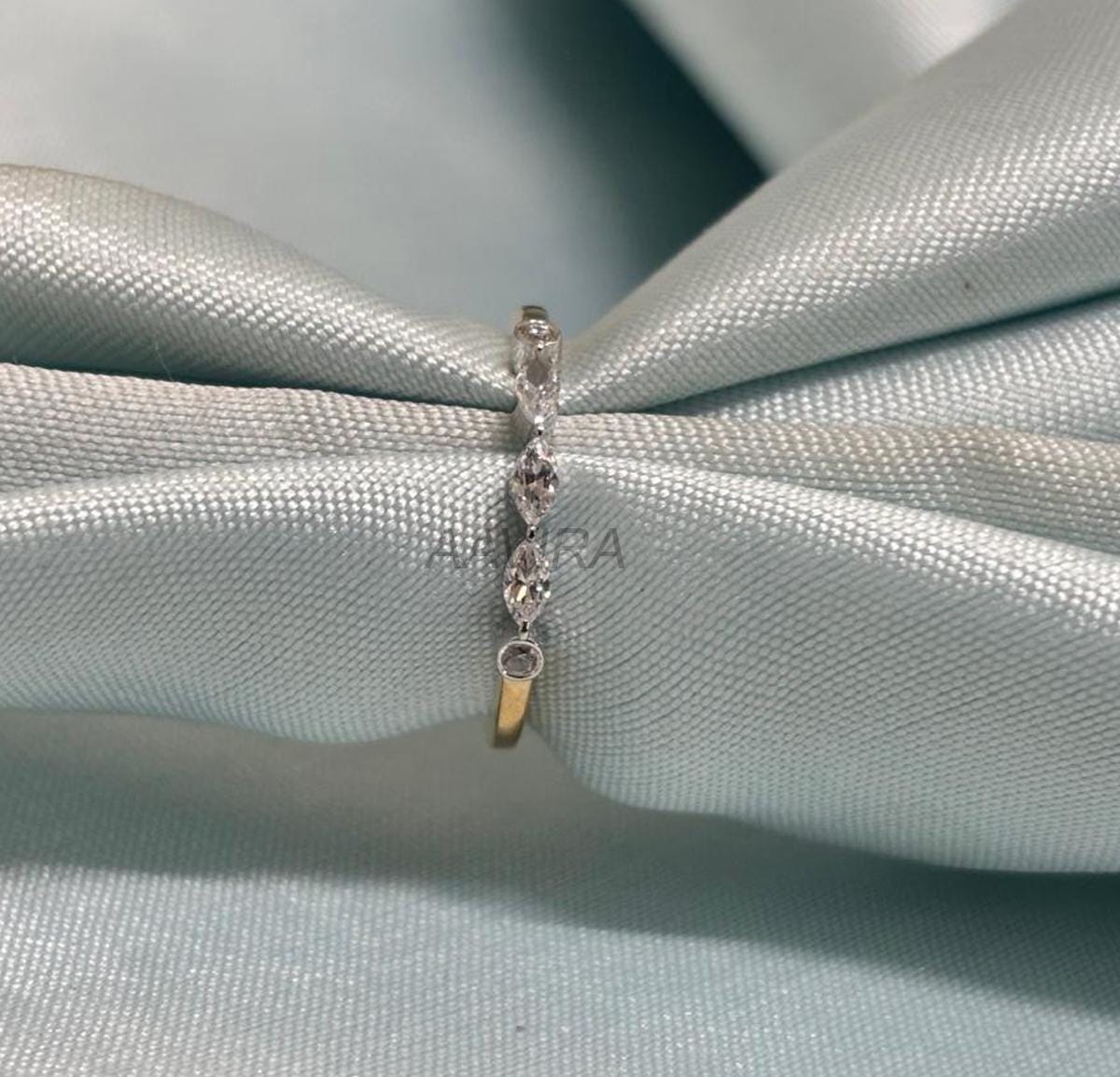 Marquise Diamond Wedding Band, Diamond Band, Two Tone Plated Ring, Round Bezel Ring, Anniversary Band, Women's Silver Ring, Gifts for Her