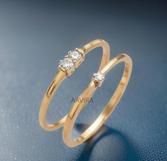 Dainty Band Rings, Matching Silver Ring Set, Minimalist Jewelry, Two Piece Stacking Band, Stackable Rings, 14k Yellow Gold Plated, Gifts