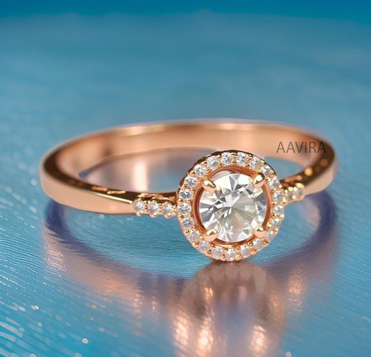 Halo Dainty Diamond Engagement Ring, Minimalistic Promise Ring, Round Halo Engagement Ring, Ring Size 7, Anniversary Ring, Gifts for Mom