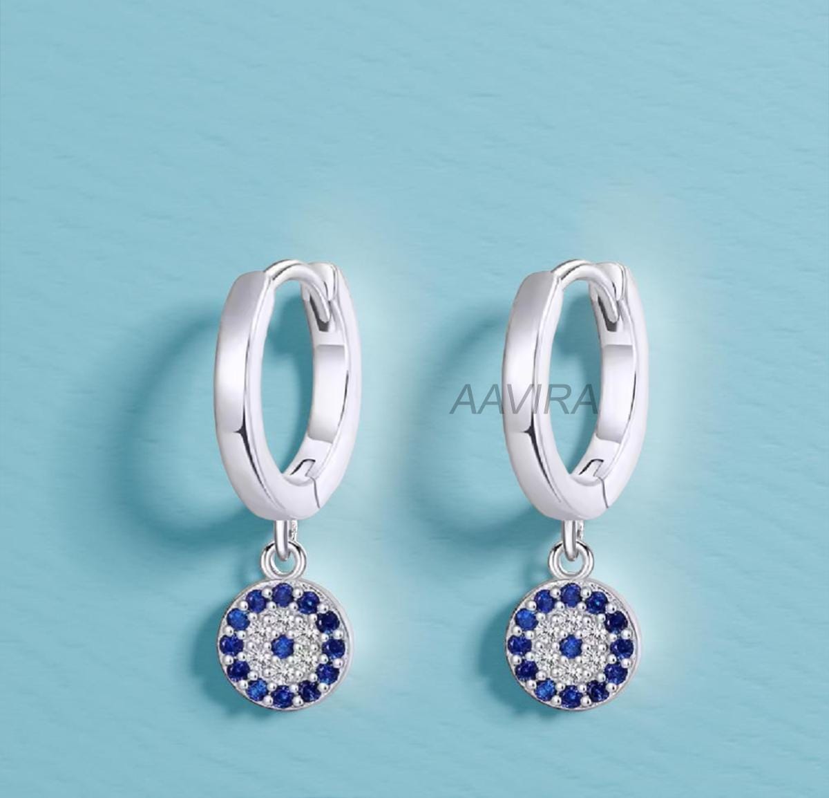 Evil Eye Dangle Earrings, Sapphire Earrings, Charm Earrings, Clip On Earrings, Protection Earrings, Drop Dangle Earrings, Gifts for Her