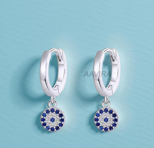 Evil Eye Dangle Earrings, Sapphire Earrings, Charm Earrings, Clip On Earrings, Protection Earrings, Drop Dangle Earrings, Gifts for Her