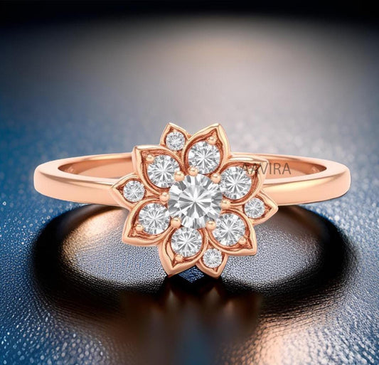 Flower Engagement Ring, Handmade Jewelry, Moissanite Flower Engagement Ring, Diamond Ring for Women, 14k Rose Gold Flower Cocktail Ring