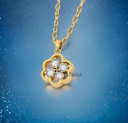Four Stone Ring, Dainty Diamond Pendant Necklace, Moissanite Necklace, Round Brilliant Cut Pendant, Anniversary Gift for Her, Flower Pendant
