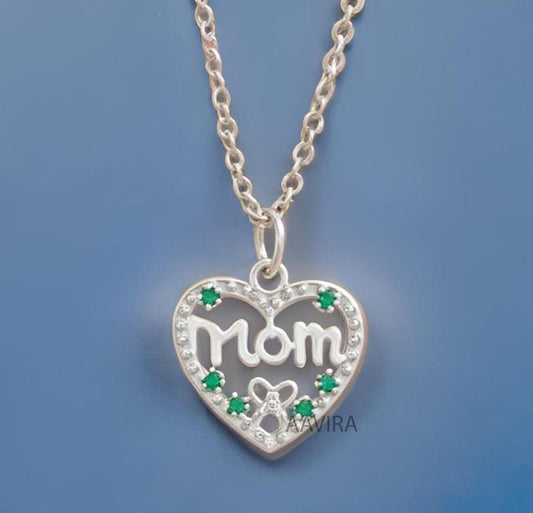 Heart Mom Necklace, Mom Necklace, Custom Made Mom Pendant, Heart Pendant Necklace, Diamond Necklace, Heart Shaped Pendant, Emerald Pendant