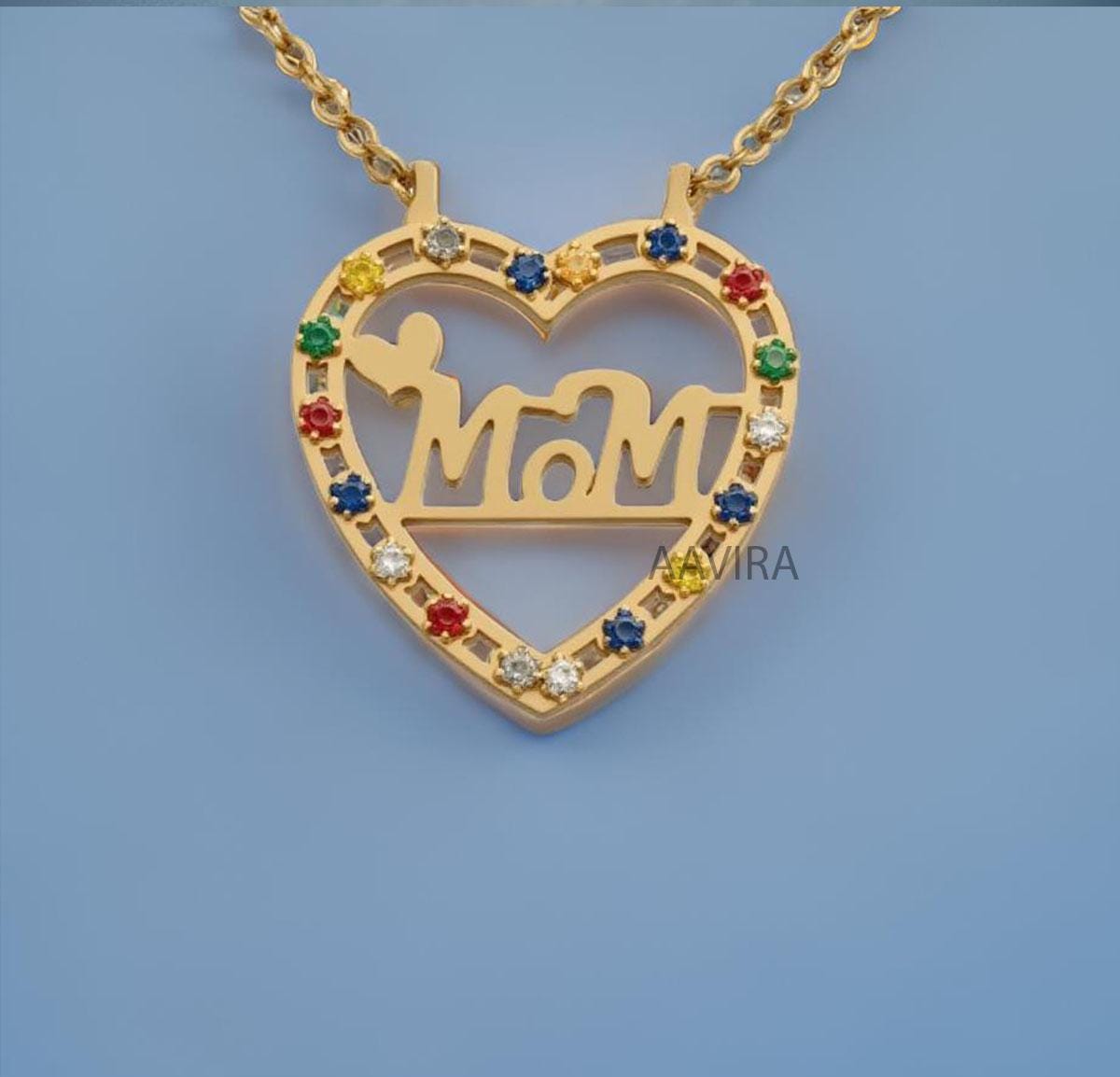Mom Necklace, Multi Gemstone Necklace, Mom Heart Necklace, Delicate Ring, Multi Color Necklace, Mom's Jewelry, Anniversary Necklace, Gifts