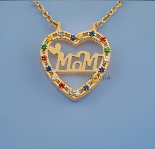 Mom Necklace, Multi Gemstone Necklace, Mom Heart Necklace, Delicate Ring, Multi Color Necklace, Mom's Jewelry, Anniversary Necklace, Gifts