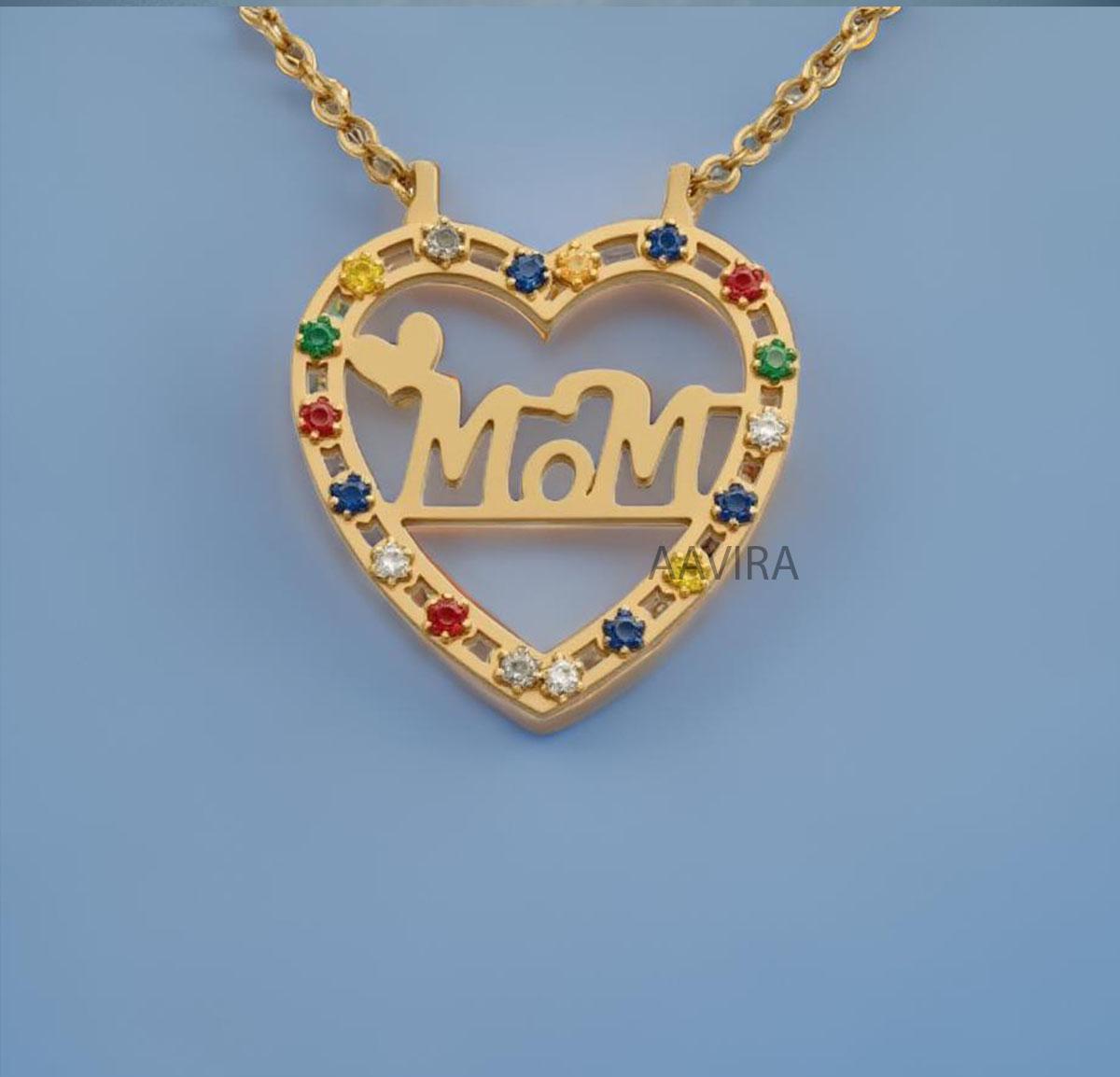 Mom Necklace, Multi Gemstone Necklace, Mom Heart Necklace, Delicate Ring, Multi Color Necklace, Mom's Jewelry, Anniversary Necklace, Gifts