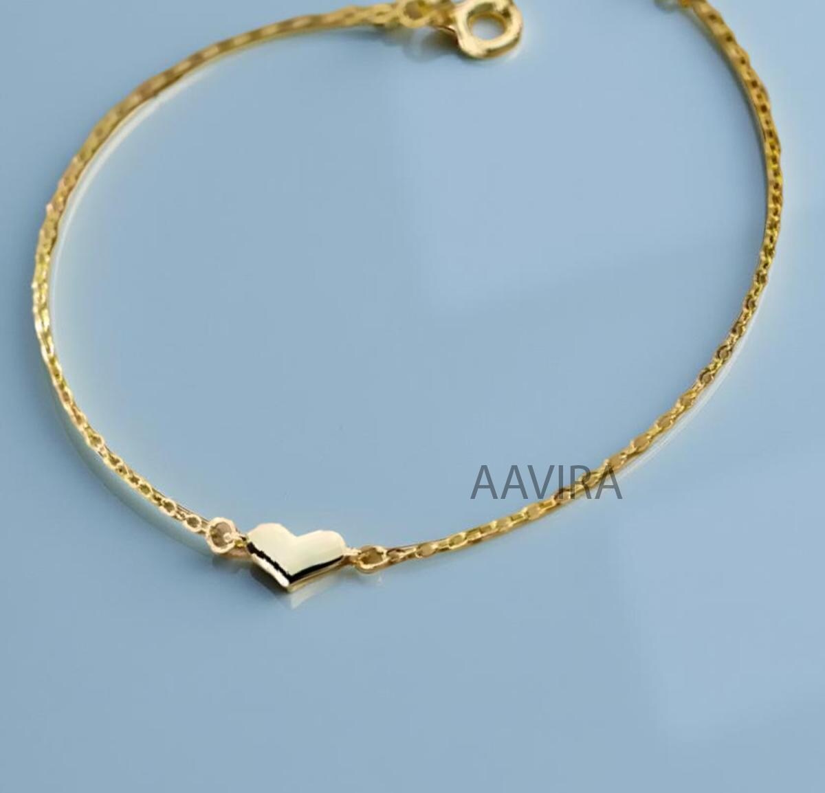 Delicate Heart Bracelet for Women, Heart Love Bracelet, 14k Yellow Gold Plated, Gift for Friend, Mother's Day Gifts, Silver Bracelet for Her