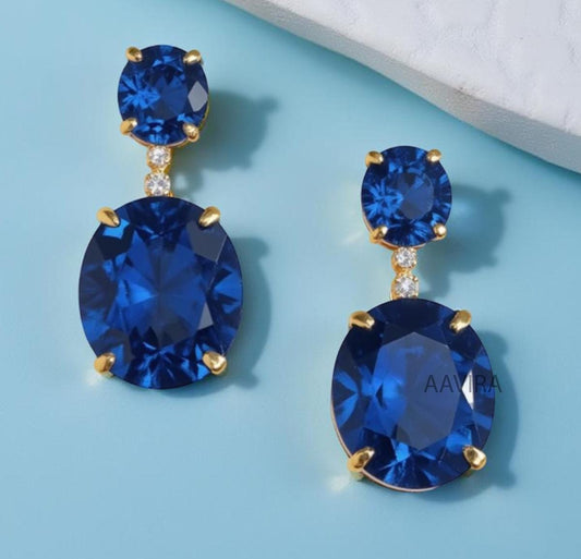 Blue Sapphire Oval Wedding Earrings, Blue Sapphire Earrings, Bridal Blue Drop Dangle Earrings, Sapphire and Diamond Earrings, Gifts for Mom