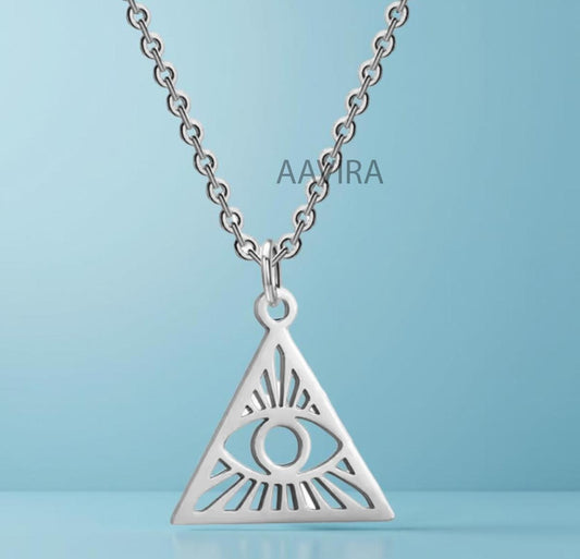 Triangle Devil's Eye Pendant, Triangle Charm Pendant Necklace, Triangle Necklace, Devil's Eye Pendant, Third Eye Jewelry, Gift for Mother