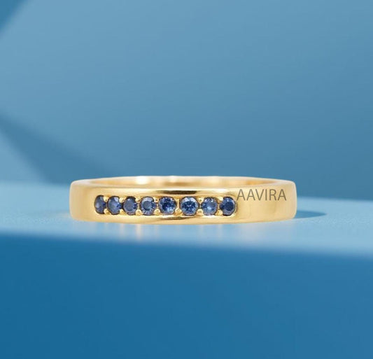 Blue Sapphire Wedding Band Ring, September Birthstone Ring, Wedding Band, September Birthstone Ring, Women Wedding Band, Mother's Day Gift