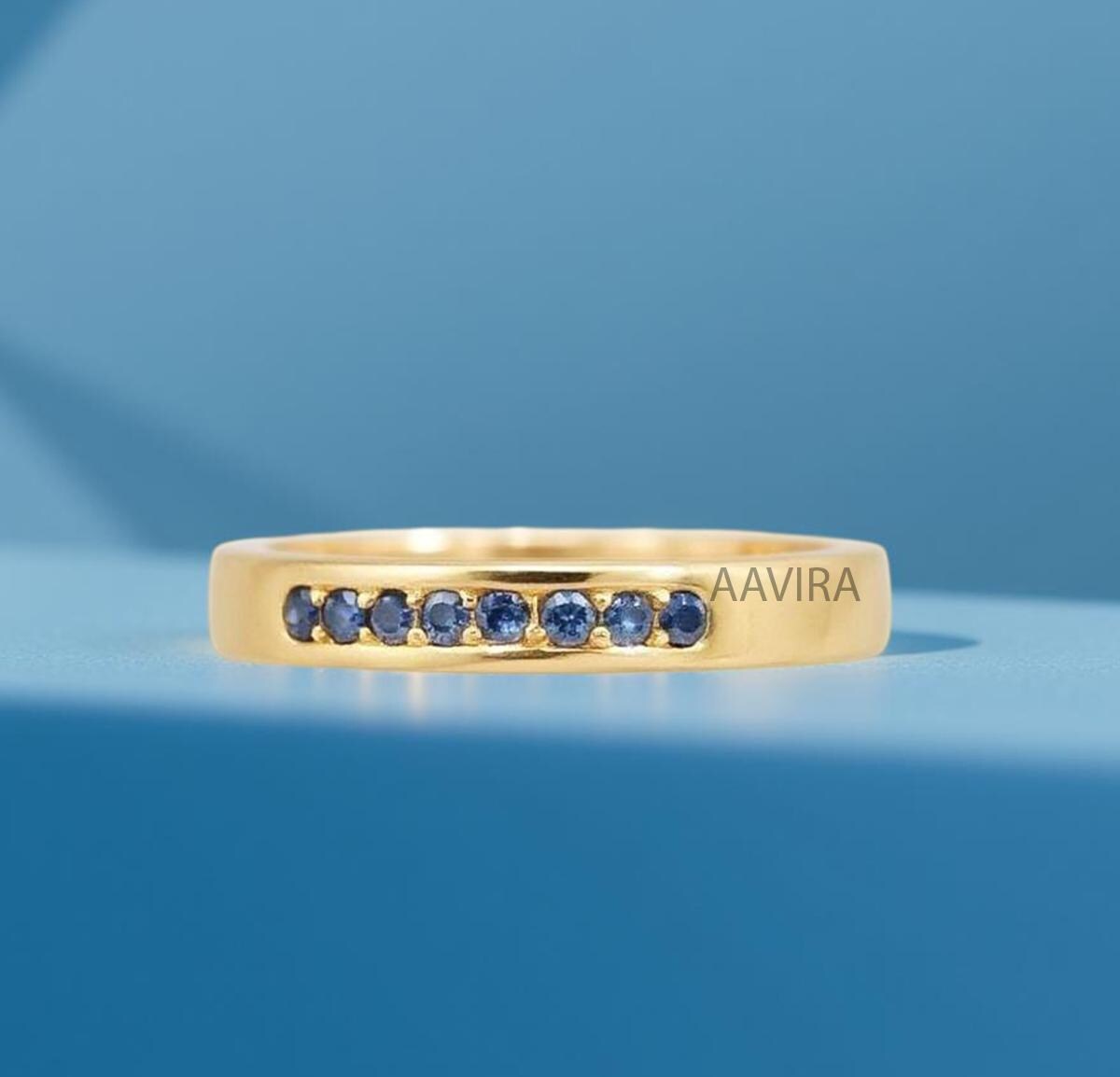 Blue Sapphire Wedding Band Ring, September Birthstone Ring, Wedding Band, September Birthstone Ring, Women Wedding Band, Mother's Day Gift