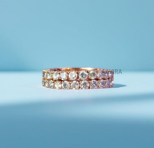 Rose Gold Two Row Eternity Band | Diamond Simulant & Pink/White CZ Ring | Stackable Wedding Band | Anniversary Ring | Dainty Sparkle Ring
