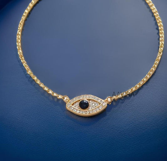 Evil Eye Bracelet, Blue Sapphire Evil Eye Bracelet, Charm Bracelet, Dainty Sapphire Diamond Bracelet, Protective Bracelet, Jewelry Gift