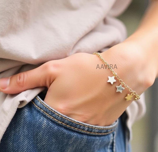 Star Bracelet, 925 Sterling Silver Star Bracelet, Three Star Bracelet, Charm Women Star Jewelry Gift, Wish Star Bracelet, Personalised Gifts