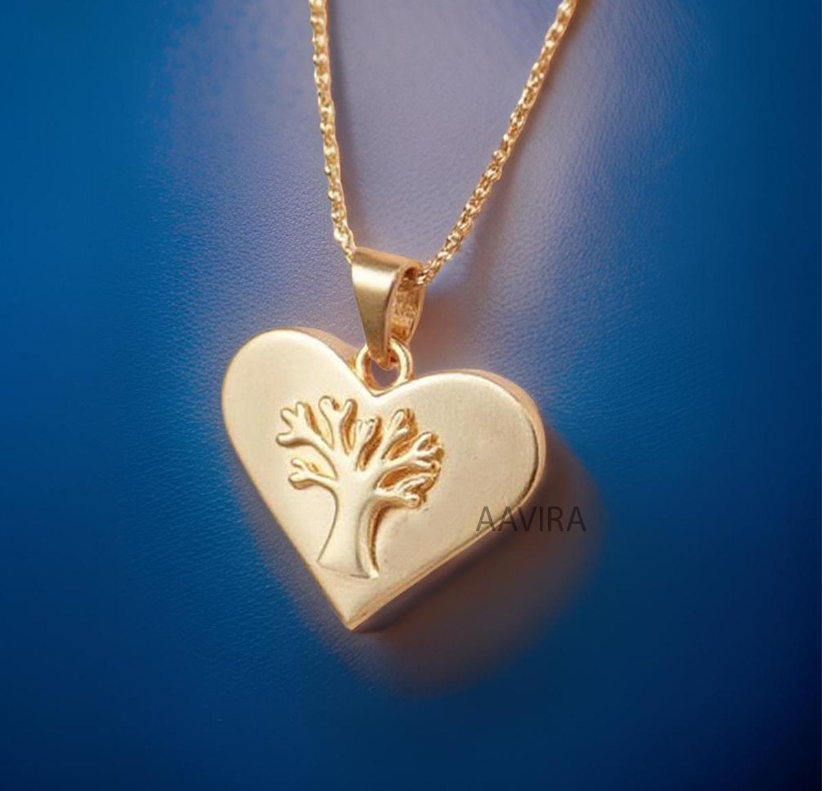 Charm Heart Pendant, Tree Pendant, Heart Chain Pendant, Anniversary Gifts, Delicate Heart Pendant, 14k Yellow Gold Plated, Mother's Day Gift