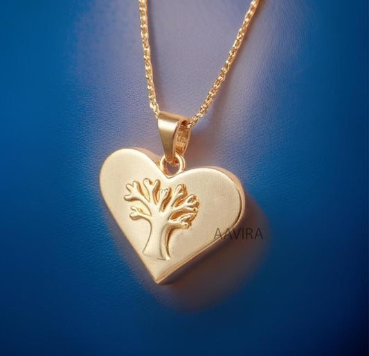Charm Heart Pendant, Tree Pendant, Heart Chain Pendant, Anniversary Gifts, Delicate Heart Pendant, 14k Yellow Gold Plated, Mother's Day Gift
