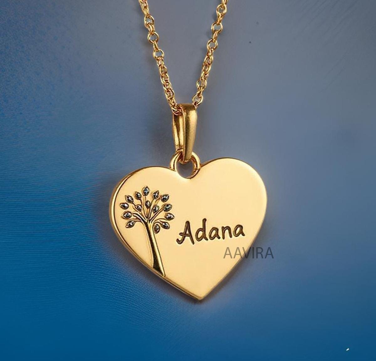 Classic Heart Necklace, Tree Of Life Pendant, Engrave Self Name, Couple Name, Customised Necklace, Tree Heart Jewelry, Birthday Love Gift