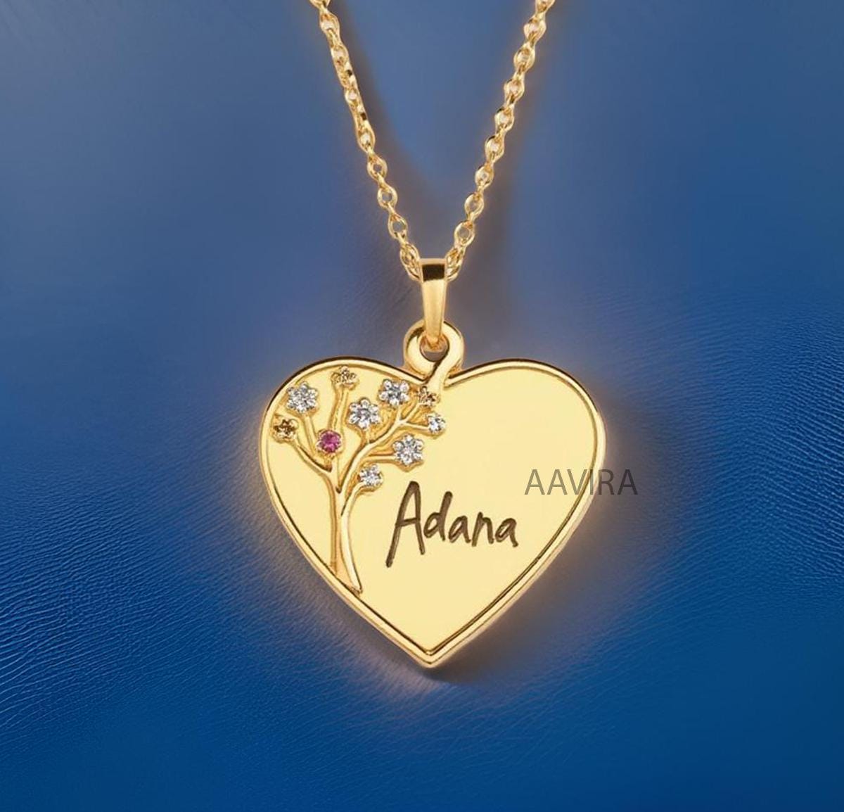 Custom Name Necklace, Ruby & Diamond Pendant, Name Necklace, Personalized Charm Heart Necklace, Unique Heart Pendant, Gifts for Mom