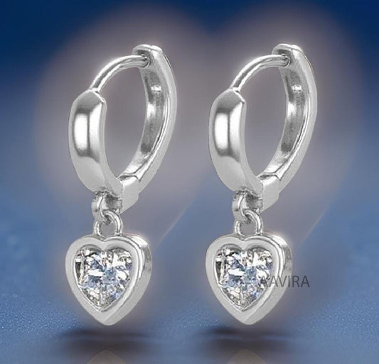 Dangle Hoop Earrings, Heart Dangle Earrings, Huggie Hoop Drop Earrings, Bezel Heart Earrings, Heart Cut Diamond Earrings, Mother's Day Gift