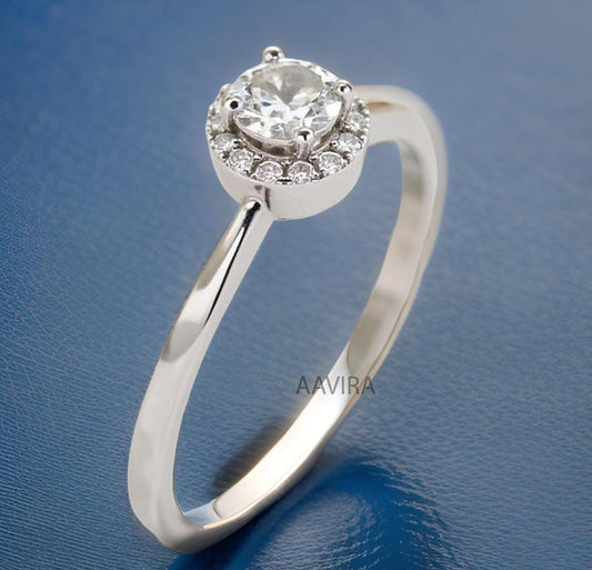 Minimal Engagement Diamond Ring, Halo Diamond Ring, Diamond Ring, Moissanite Ring, Promise Ring for Her, Minimalist Ring, Gift for Her